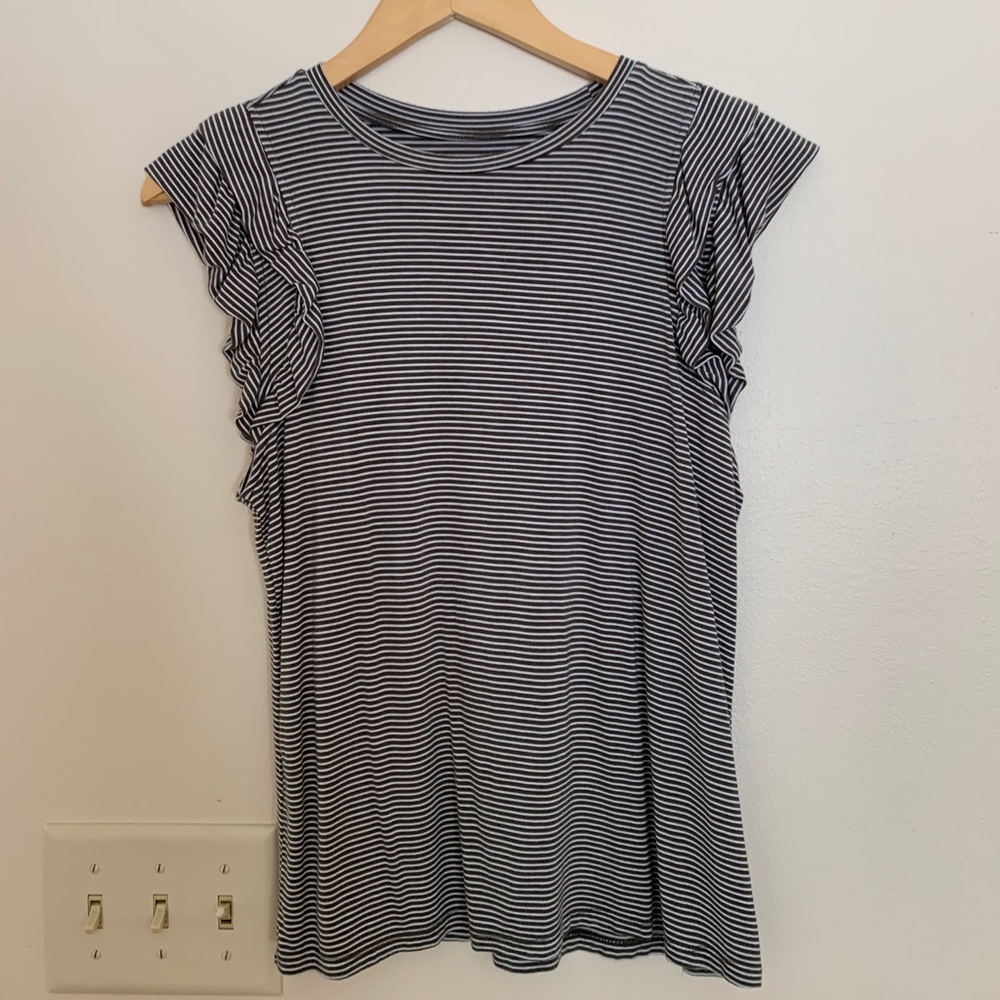 Olive Striped Ruffle Sleeve top